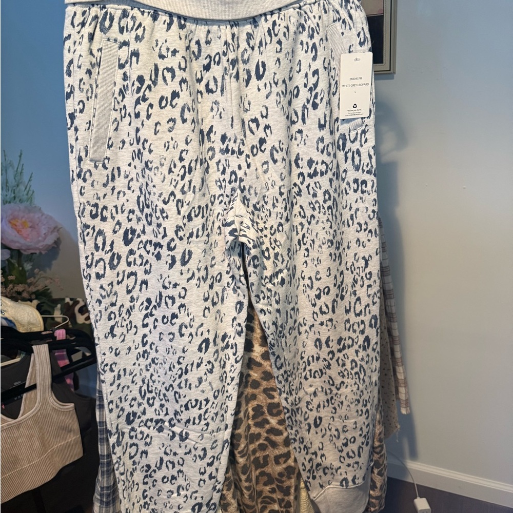 Hippie Rose Gray Leopard Print Joggers